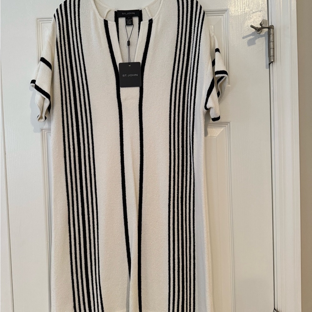 St. John Collection Striped Knit Dress, Relaxed Fit, V-neck, Pullover